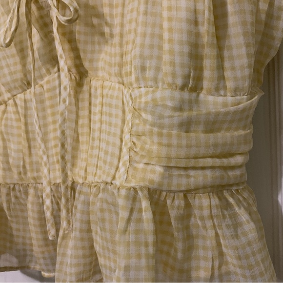 American Eagle XL Pintuck Tank Top Crop Ruffle Gingham - Picture 5 of 9